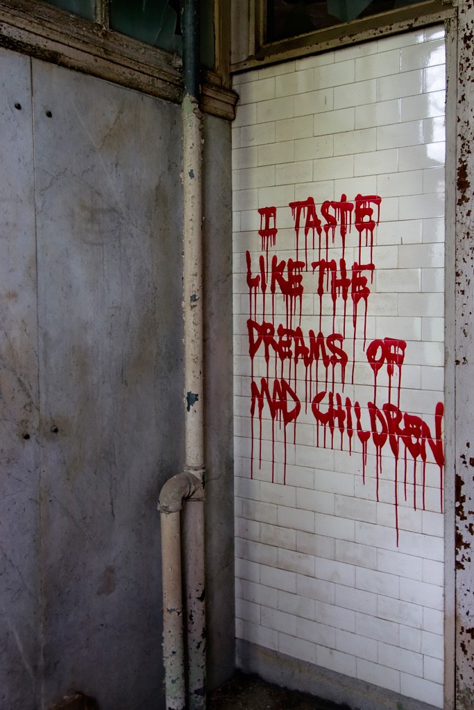 asylum hospital abandoned taste mad dreams children clairvaux tuberculosis opacity halloween haunted creepy horror sprayed onto walls blood writing inside